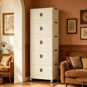 5 Tier XL Foldable Storage Cabinet with Wheels, Heavy Duty Stackable Storage Organizer for Closet Garage Bedroom