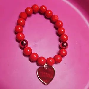 Red Bead Bracelet with Heart Charm - Fashionable Jewelry for Women