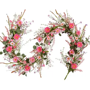 5.9ft Romantic Valentines Garland, Artificial Daisies & Wildflower Leaves Garland for Spring Summer Wedding Arch, Backdrop Decor, Party, Home, Indoors Outdoors Decor
