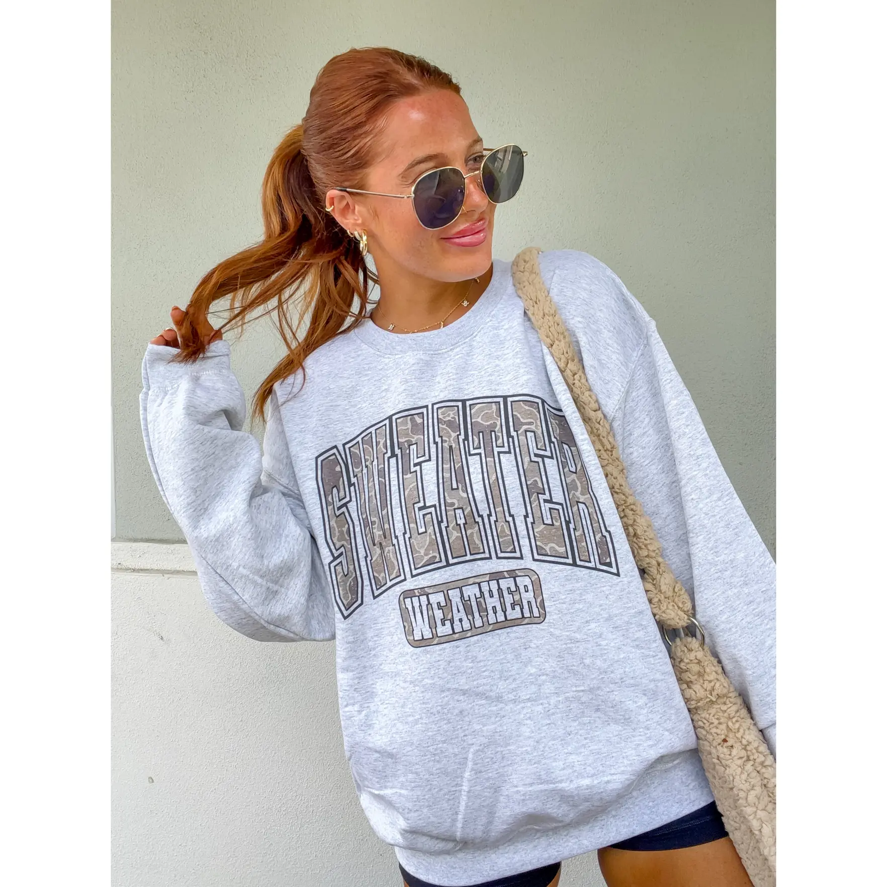 Camo Sweater Weather Graphic Pullover