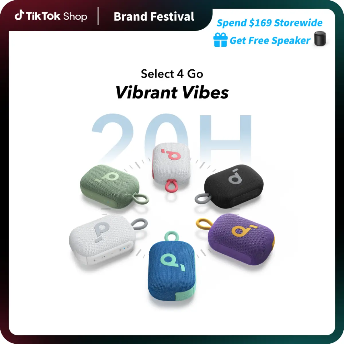 soundcore Select 4 Go by Anker, Bluetooth Shower Speaker, IP67 Waterproof/Dustproof, 20H Playtime, Floatable, Powerful Sound, Electronics for Outdoors