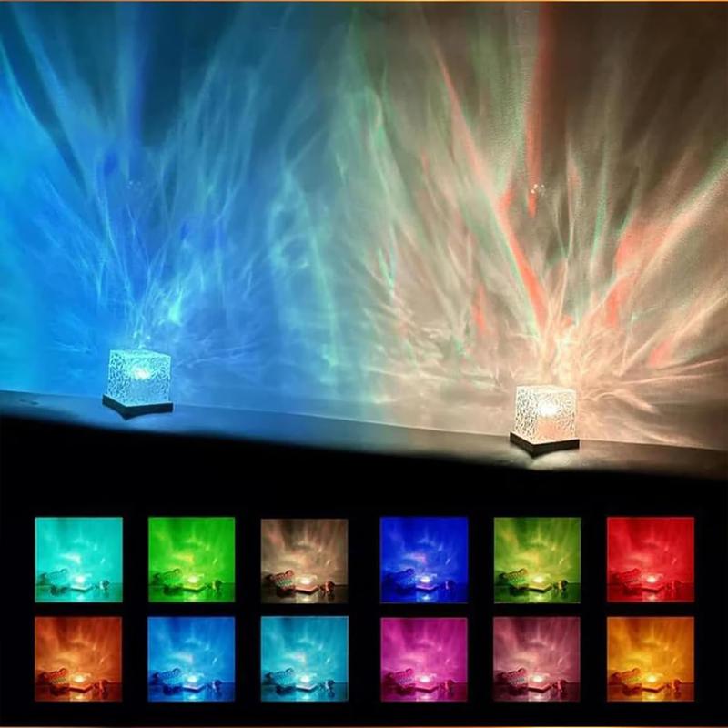 Ocean Wave Projector Light  Midnight Aura Lamp with Touch Control 3D Tesseract Lamp for Home Office Bar Restaurant Decorative Modern Waterfall Design Interior Lighting