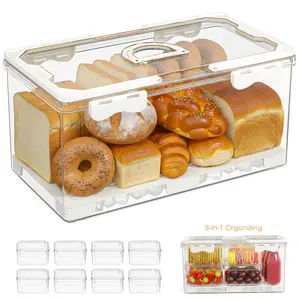 Sealed and covered bread container, BPA free transparent plastic, suitable for storing bread, toast, bagels, cookies, and donuts for portable vegetable preservation, extending freshness, and organizing kitchen storage