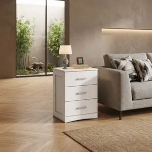 White WPC Modern Minimalist Nightstand With 3 Storage Drawers Practical Multi-purpose Bedside Table Fashion Home Decor Side Table Suitable For Bedroom Living Room Dorm Household Furniture