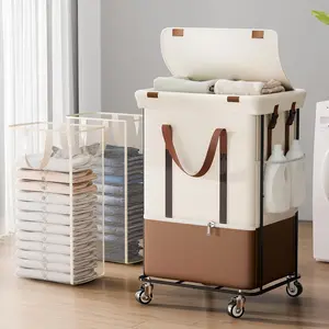 150L Rolling Laundry Basket with Wheels and 2 Removable Bags, Double Laundry Hamper with Lid, 2 Section Large Capacity for Laundry Bedroom Bathroom Dorm, Easy Move & Organize 19.7"x15.7"x31.9", White