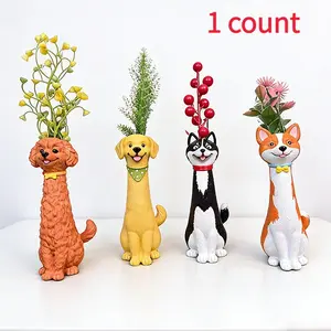 Cute Dog-Shaped Flower Bouquet Holder, Resin Craft Design, Ideal for Living Room & Bedroom Décor, Perfect Gift for Pet Lovers