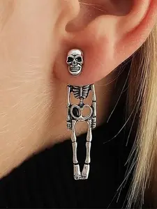 【Skeleton Earrings】Halloween Skull Earrings Halloween Skull Skeleton Alloy Earrings 1Pair of Halloween Gothic Style Male and Female Skull Skeleton Retro Earrings