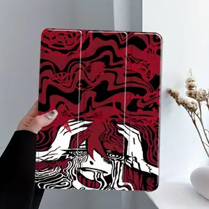 Cool Black Red Anime iPad Case with Pencil Slot, Triple Fold Stand & Auto Wake/Sleep, Shockproof Full Protection Cover, Fits iPad 10.5/10.9/11/12.9/13 inch, Great for School & Work,Good Gift