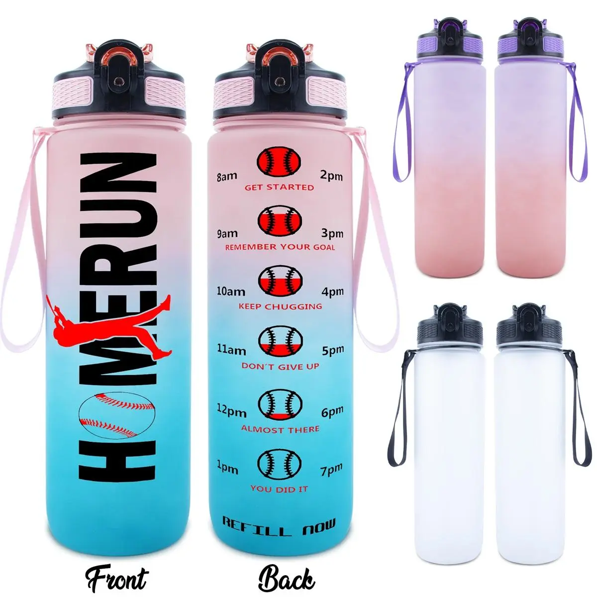 1pc 32oz Sports Water Bottle Homerun Baseball Design Batting Silhouette Elements Feature Ideal for Baseball Enthusiasts Daily Use Gift Option Outdoor Durable Large Capacity Hiking Water Bottle Time Marker Water Bottle