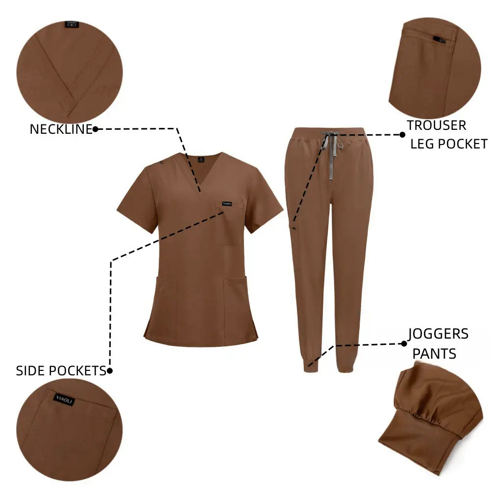 Fashionable 2-Piece Matte V Collar Uniform Set for Beauty Salon Workers