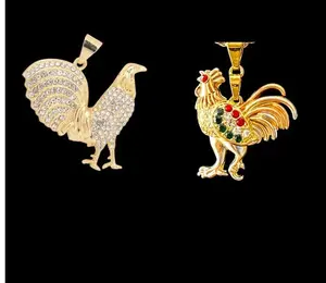 14K Gold Plated Rooster Gallo Pendant Cuban/Rope Chain Hip Hop Necklace 20" 24" 4mm Unisex Jewelry For All Ocassions