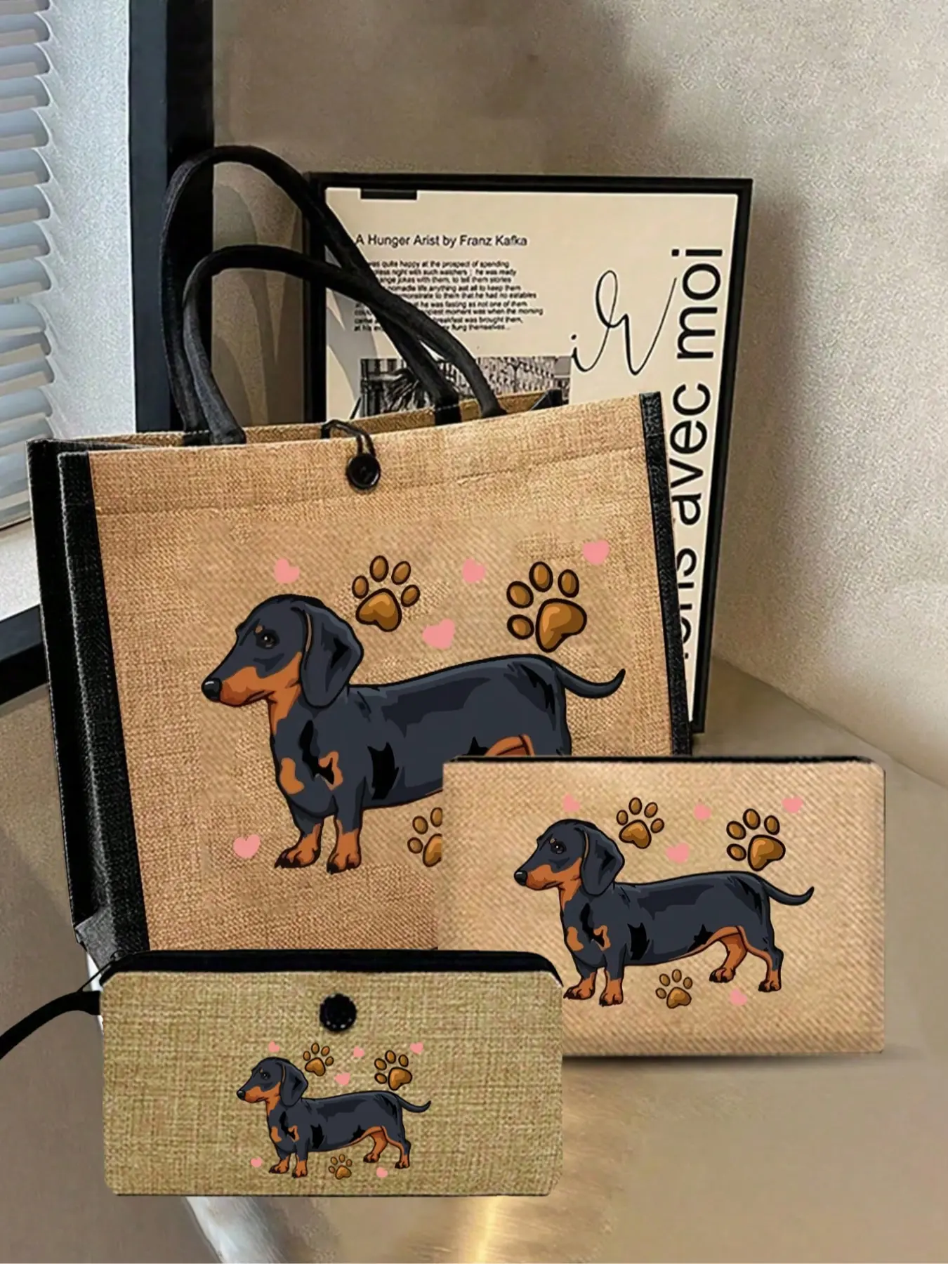 Buckle Tote Bag And Makeup Bag, Cute Cartoon Dachshund Pattern, Love Dog Pattern, Including Large Handbags And Small Wallets, Coin Wallets, Card Bags, Teacher'S Multifunctional Portable Handbag, Women'S Gift, Suitable For Friends With Pets