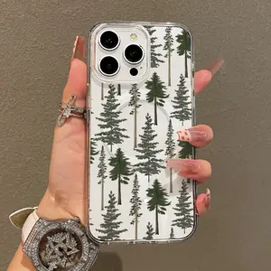 Trendy Magnetic Case for iPhone11/12/13/14/15/16/17/promax, Pine Tree Pattern Ultra Slim, MagSafe Support, Shockproof | Playful & Fun Style