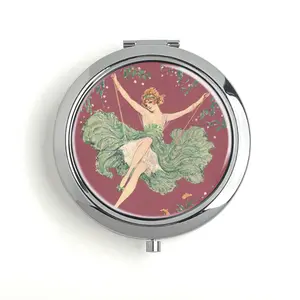 Retro Art Swinging Woman Metal Pill Box Travel Pill Box Vitamin Organizer Built-in Makeup Mirror Unique Design Inner Diameter 60mm