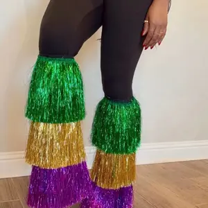 Mardi Gras Leg Warmers - Fitted Party Style All Seasons Plain Design Vibrant Colors Traditional Mardi Gras Patterns