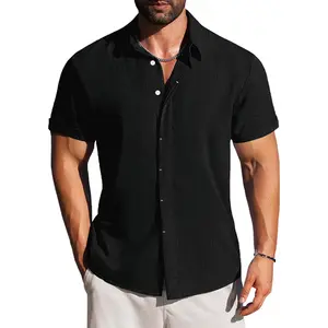 Shirts Mens Button Down Short Sleeve Shirt for Summer Business Casual, Beach & Wedding Guest