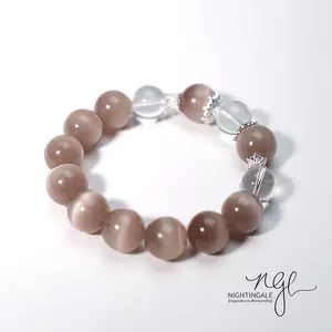 Cat's Eye Stone & Crystal Beaded Bracelet - Elegant Handmade Jewelry for Women, Unique Design with Silver Accents