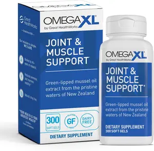 OMEGAXL Joint Support Supplement - Organic, Natural Muscle Support, Green Lipped Mussel Oil Soft Gel Pills, Drug-Free, 300 Count