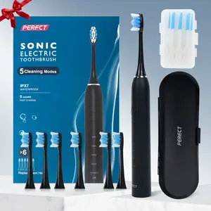 Sonic Electric Toothbrush for Adults & Kids – 6 Brush Heads, 5 Modes, 90-Day Battery, IPX7 Waterproof, Smart Timer, Travel Case & Soft Picks – White