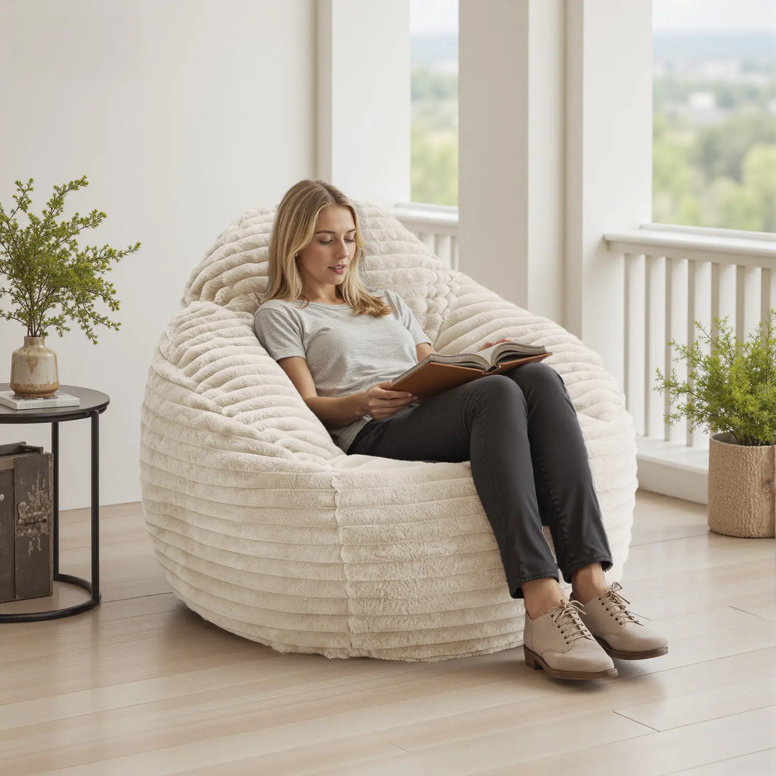 Bean Bag Chair, 39 Inch Bean Bags for Adults and Kids, Chair with Memory Foam Filled, Bean Bag Couch with Backrest and Armrests, Comfy Sofa for Living Room, Bedroom and Dorm