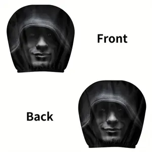 2pcs Dark Mystery Face Print Car Headrest Covers, Universal Fit, Elastic Design, Long Drive Travel, Christmas Halloween Decorations, Vehicle, Car Interior Decorative, Automotive Decorative Accessories