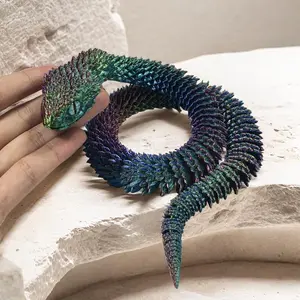 3D Printed Articulated Snake Toy 19 Inch Realistic Viper Model with Multichromatic Iridescent Scales, Flexible Fidget Sensory Toy for Kids and Adults, Creative Desktop Animal Ornament and Home Decor Gift