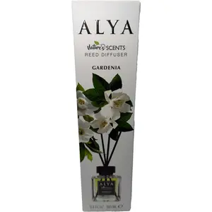 ALYA Gardenia Reed Diffuser, Nature's Scents, 3.3 FL.OZ, 100 ML, Glass Bottle with Black Reeds | Wooden Aromatherapy Incense Holder