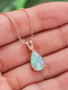 Elegant Water Drop Australian Gemstone Pendant Necklace, High-Quality Copper Chain, Versatile Boho Style, All Seasons Jewelry