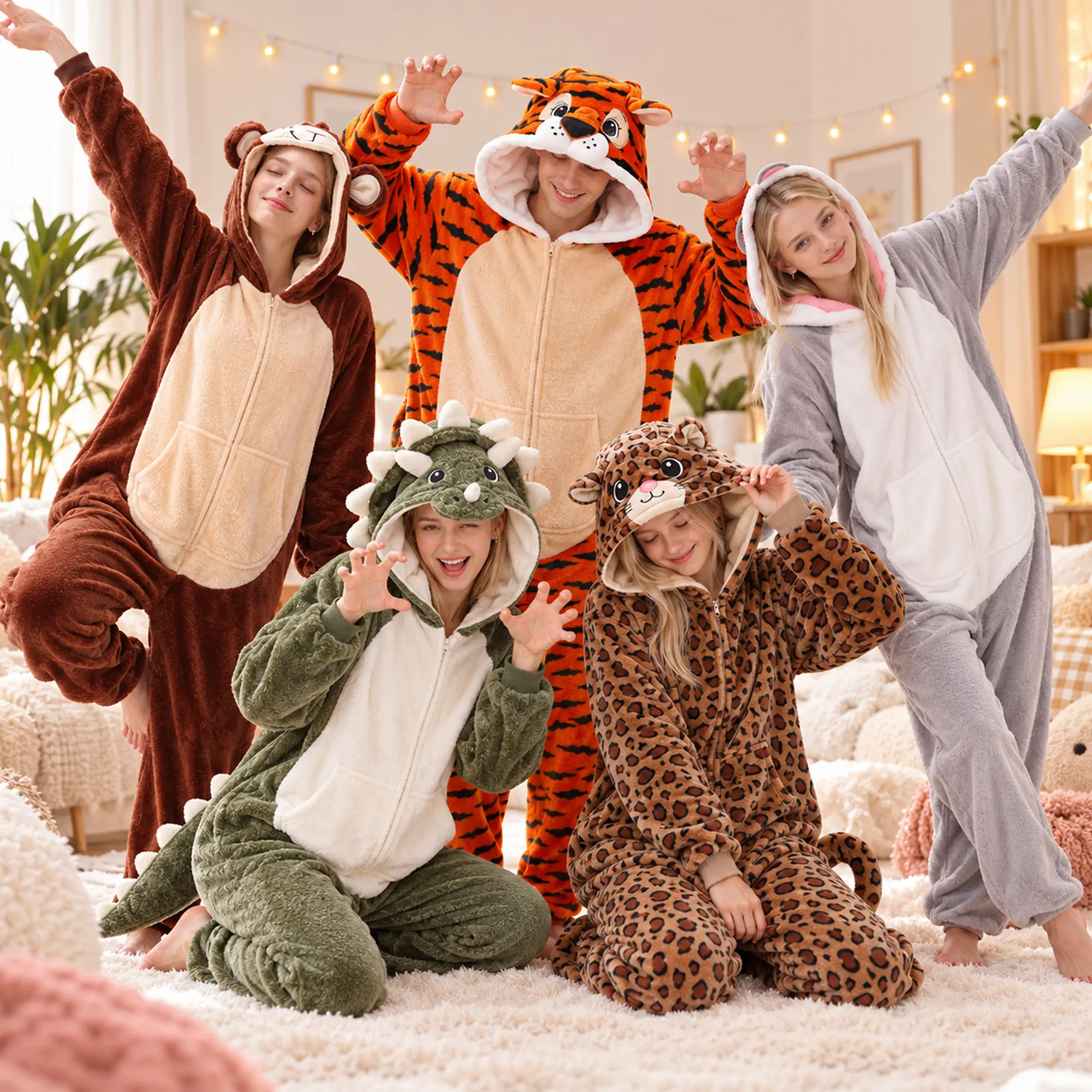 HOMEHUAL Matching Family Halloween Flannel Fleece Plush Fabric Onesie Pajamas Animal Costume,Cosplay Loungewear, Halloween Costume,Adults Matching Couple Halloween Pjs,Holiday Gift Plush Cosplay Pajamas,