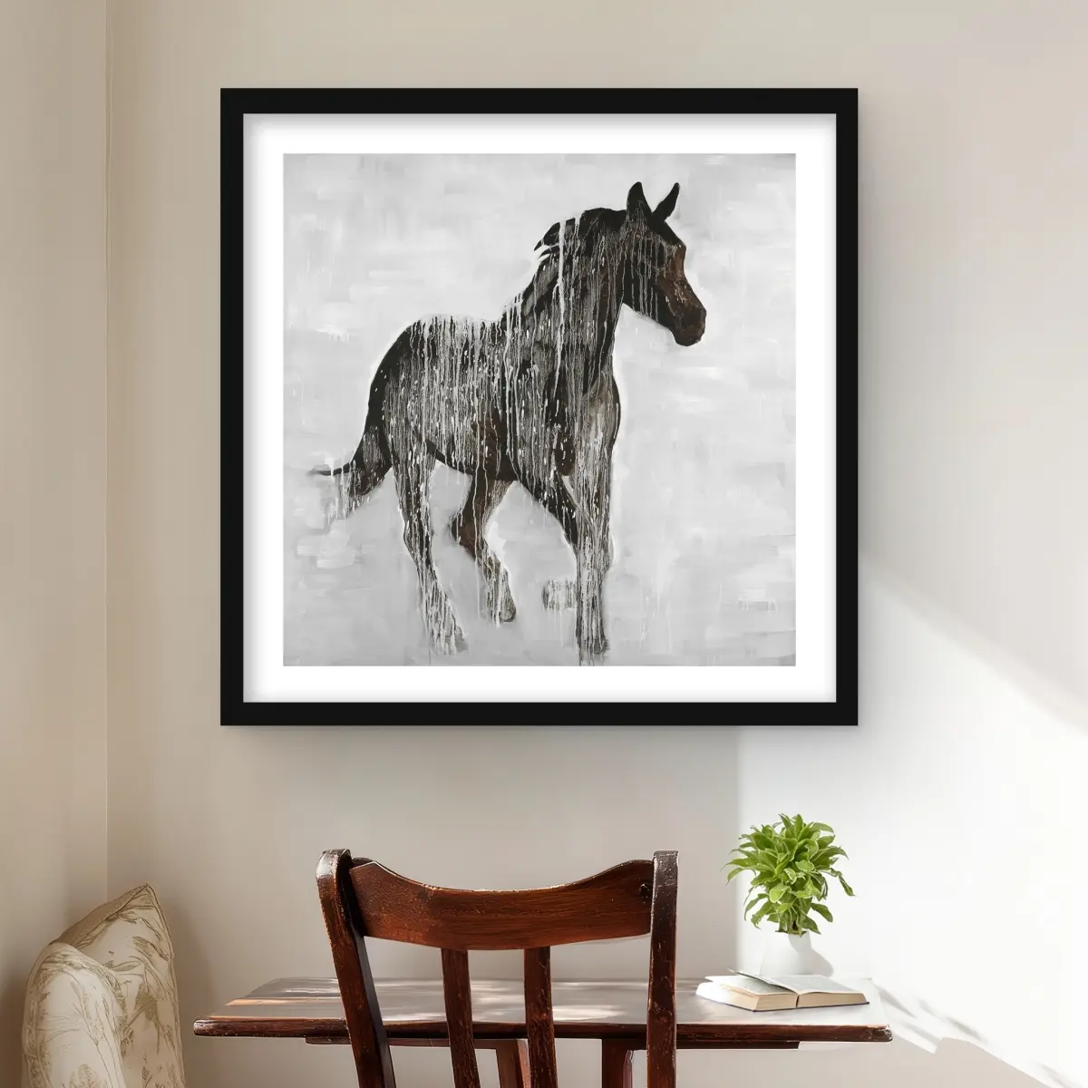212 MAIN Artistic Framed Abstract Brown Horse Photo Print Wall Artwork - 24x24 in. Matted Print, Farmhouse Room Decoration, Ideal Home Supplies Gift, Animal Artwork Prints, Chic Farmhouse Prints