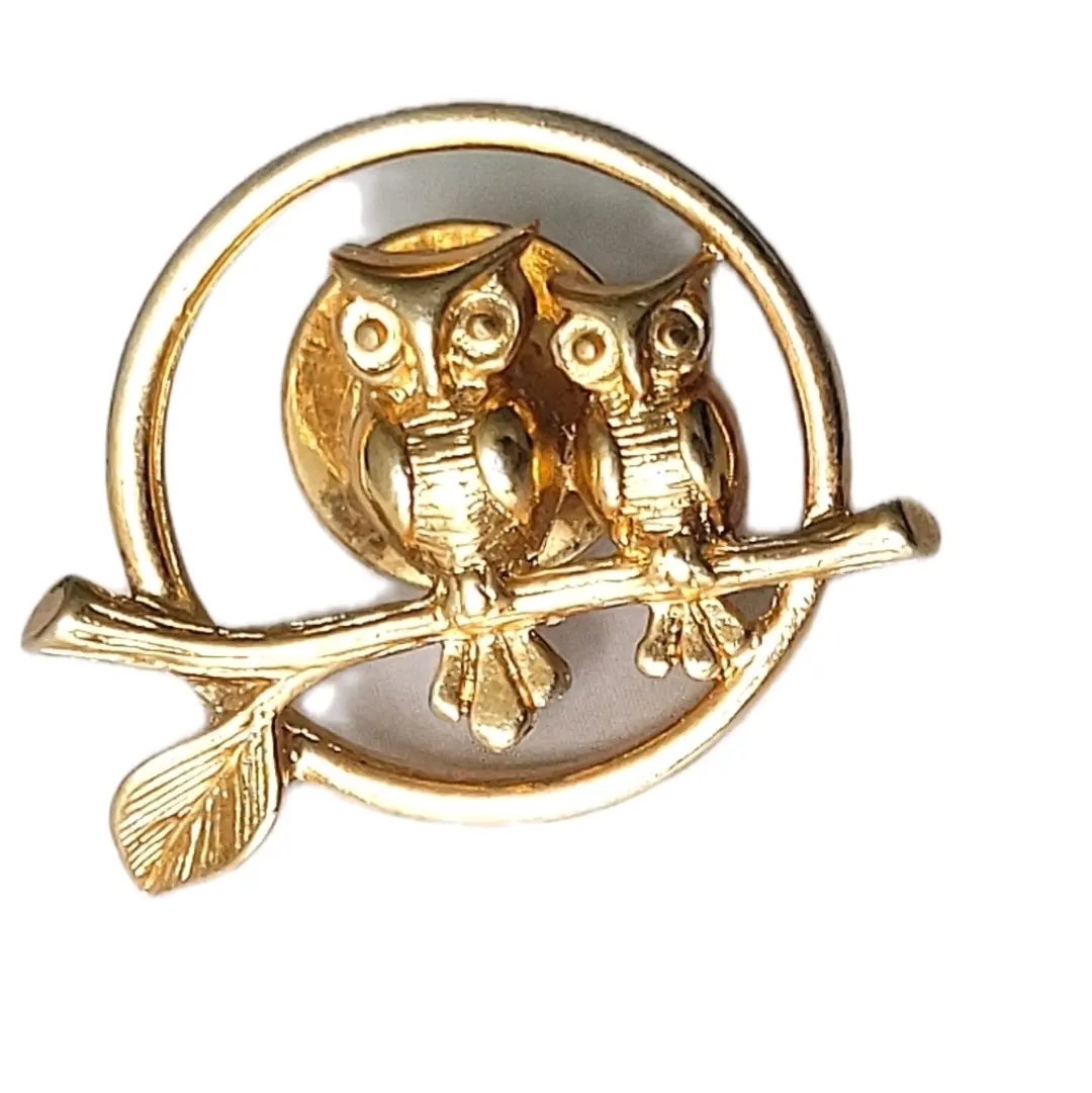 Vintage Avon Gold Owls On Branch Pin