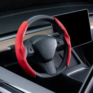 Caromop Sport Steering Wheel Covers Anti-Slip Suede Auto Steering Wheel Cover Universal Fit D-Shape O-Shape 14.5" to 15" for Men Women 1 Pair Automotive