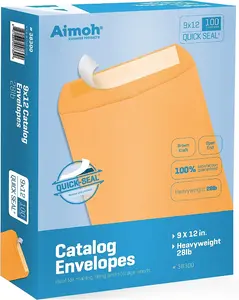 100 Count 9 x 12 Self-Seal Brown Kraft Catalog Mailing Envelopes - 28lb Weight