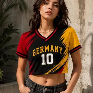 Custom Name Germany Soccer Crop Top Jersey, Personalized Germany Football Shirt, Black White Germany Game Day Outfit