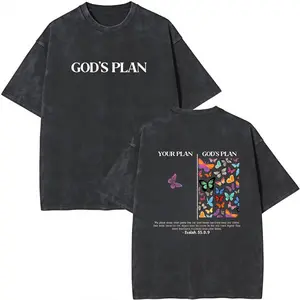 [ New Collection For Women ] God's Plan Unisex Washed T-Shirt, Christian t shirts, Vintage 90s Graphic Tee, Gift Top Womenswear Cotton Streetwear Summer, Gift For Her, For Mom, For Womenswears