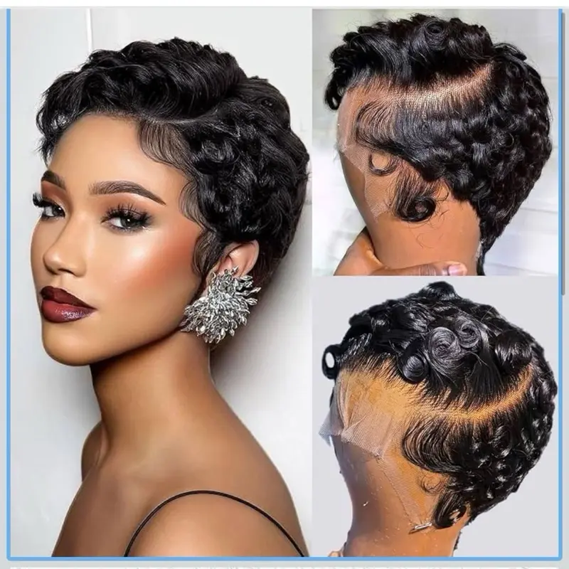 Short Layered Curly Pixie Cut Lace Front Wig Human Hair Glueless Pre Plucked Amazon.com : Profairsor Short Curly Lace Wig Pixie Wigs For  main image 2