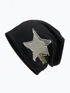 Star-Patched Letter Embroidery Beanie Hat, Cute Beanie for Women & Men, Soft Dome Cap, Fashion Accessory for Daily Wear, Trendy All-Match Star Cap