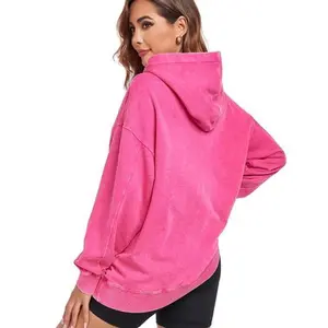 Sunland Womens Oversized Acid Wash Hoodie Pullover Sweatshirts Vintage Loose Fit Winter Long Sleeve Comfy Cotton Fleece Jacket