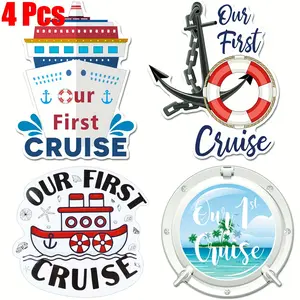 4pcs Large Cruise Ship Fridge Magnets Compatible for Nautical-Themed Party Decorations, Magnetic Vinyl Anchors & Cruise Door Magnets for Refrigerator, Easter Egg Hunt, ' Cruise Party Decor - Hold, No Residue, Ideal Gift for