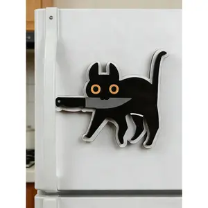 1pc  Cartoon Black Cat Refrigerator Magnet, Black Cat Magnet, Stylish Refrigerator Decoration, Home Decor Accessory, Refrigerator Magnet Ornament.