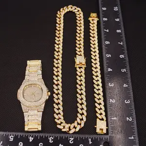 14K Gold Plated 3 Piece Set Necklace Bracelet Watch Set