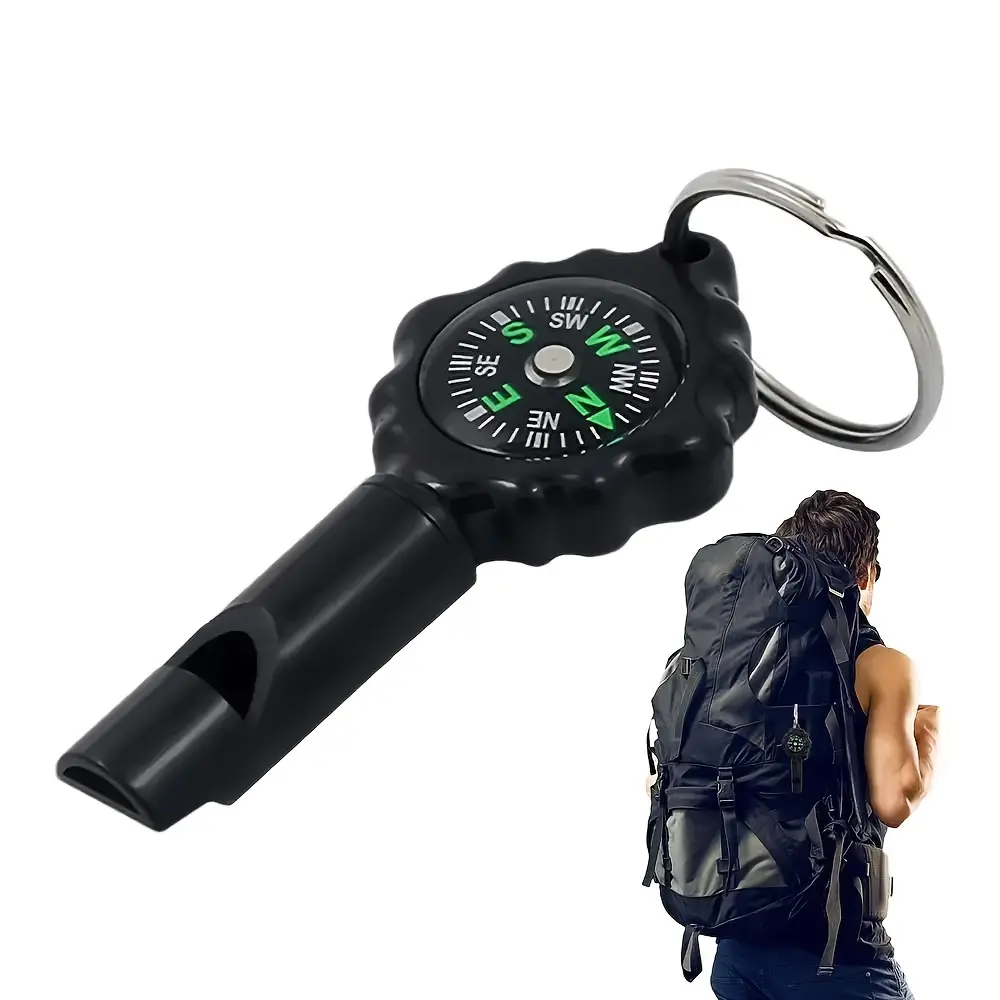 Hiking Whistle Safety Whistle, Outdoor Keychain Compass, Built in Compass, 2-In-1 Compass with Clear Loud Sound, Ideal for Climbing & Outdoors, Camping Tools, Camping Gear, Hiking Essentials, Camping Supplies, Camping Equipment