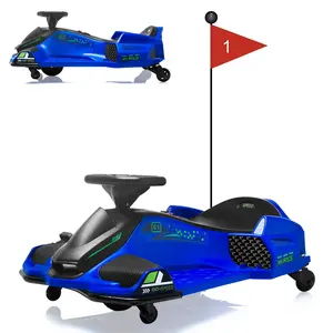 24V Kids Electric Drift Go Kart With 180W Brushless Motor 75 MPH Variable Speed LED Lights Battery Powered Ride On Toy For Boys Girls Ages 8-14 Blue