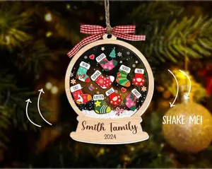 Custom Stocking Family Shaker Christmas Hanging Ornament, Personalized Family Christmas Ornament 2024, Shaker Ornament, Family and Pet Ornament Keepsake