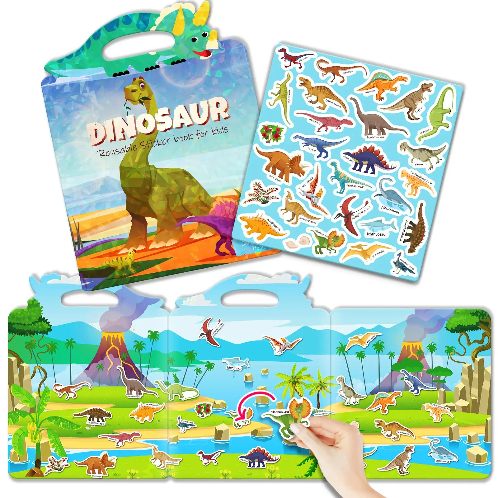 Reusable Sticker Pack for Teens, 1 Set Dinosaur Stickers, Cute Waterproof Stickers for Teens Girls Boys