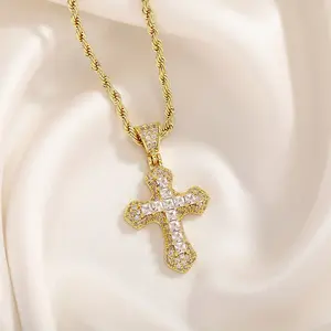 Ice Cut Cross Necklace for Men and Women Hip Hop Diamond Cross Pendant Necklace for Men