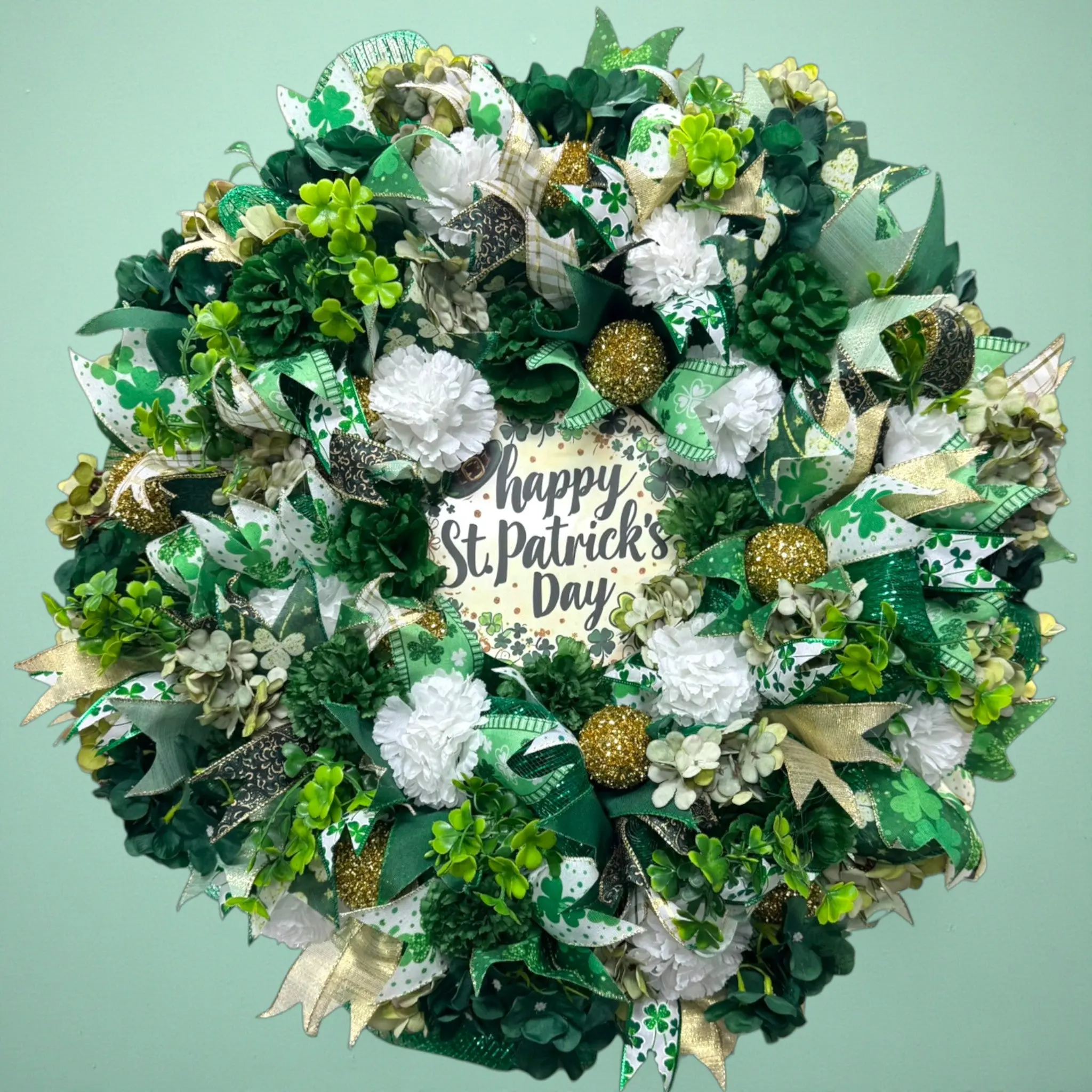 St Patrick’s Day Wreath for Front Door, Green Shamrock Wreath, Irish Holiday Door Decor, Large St Patrick's Wreath