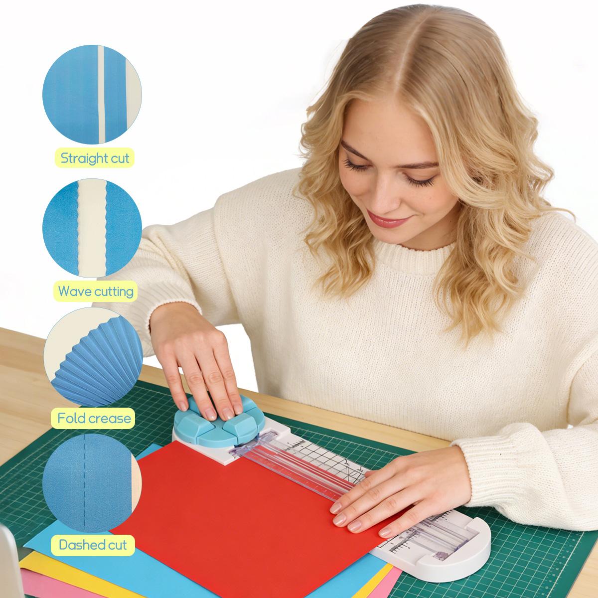【Paper Trimmer】Craft Paper Cutter: 4 Style Multi- Function Scrapbooking Tool with Dial Blades of Straight,Wave, Dotted, Perforated ,Creasingfor Cutting Paper, Coupons,Photos,Postcards,Scrapbook,Card