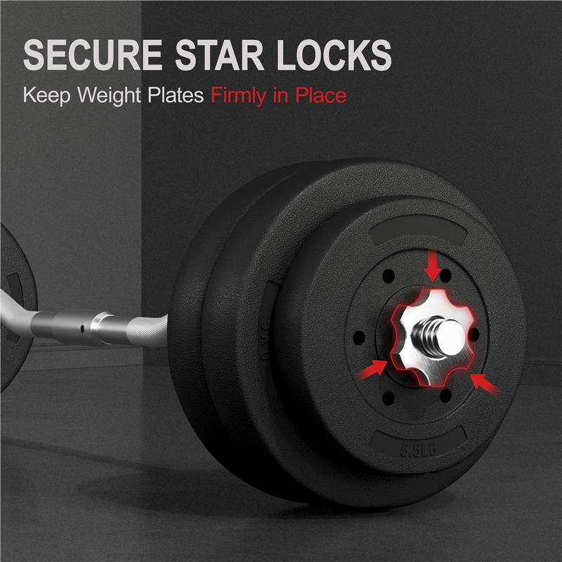 【Valentine Gift】Yaheetech Barbell Set - Olympic Curl Bar & Weights (44LB, 55LB, 66LB) with Chrome Finish & Black Color, Home Gym Equipment, Arm Exercise Equipment, Home Workout Equipment