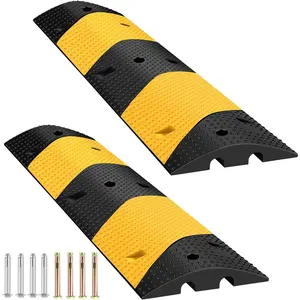 Garvee Rubber Speed Bump 3.3 FT, Heavy Duty 25,000 Lbs Capacity for Road & Driveway, Modular Traffic Hump, 2 Channel Floor Cord Cover for Asphalt, Concrete, Gravel Garage Asphalt Concrete Arking Lot, 4PCS